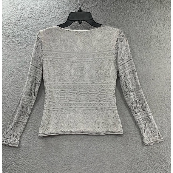 Vue Point Women S Long Sleeve Lace Croche Lined Metallic Gray Blouse Made in USA - Picture 5 of 14